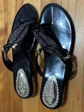 Vintage Black Rhinestone T-Strap Sandals